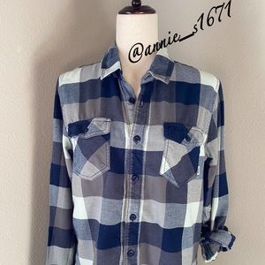 Blue, Gray, Light Aqua Teal Plaid Box Flannel